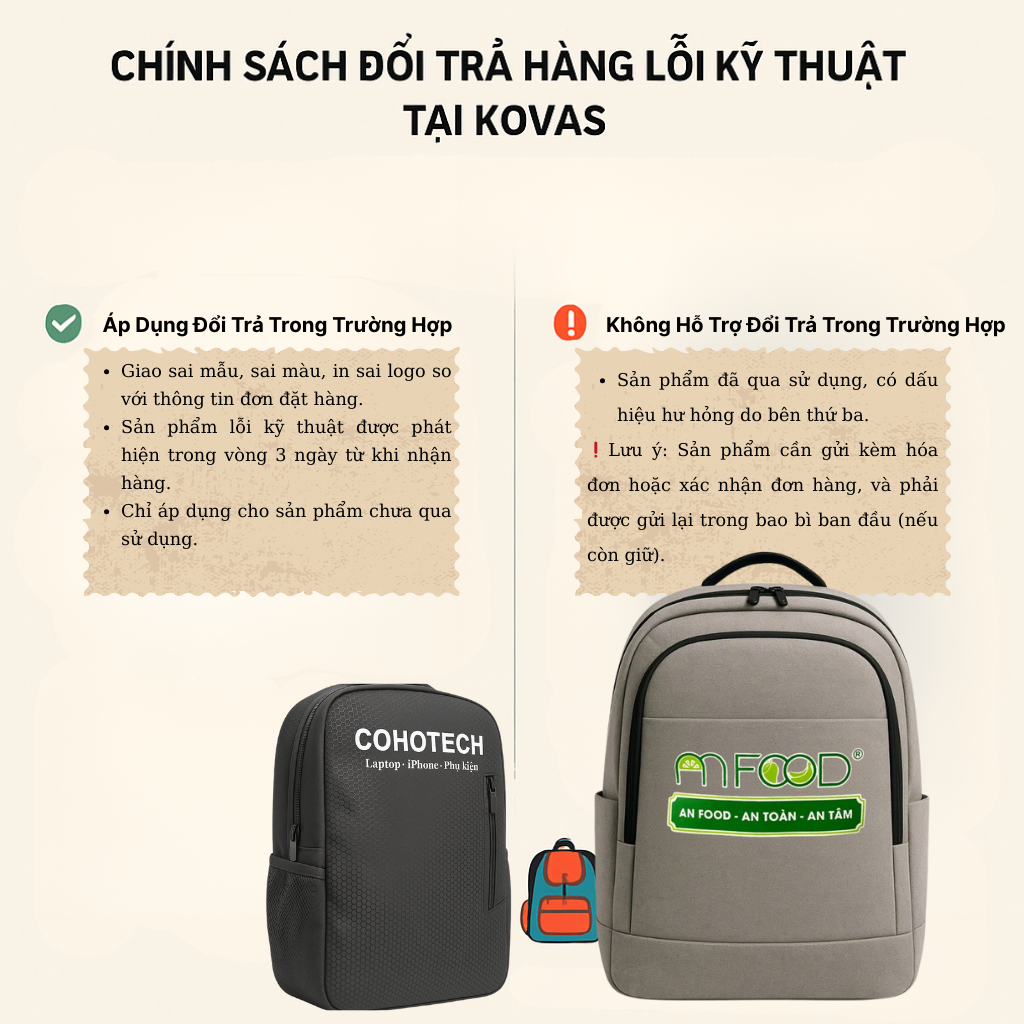 Chính Sách Đổi Trả – Bảo Hành Balo Túi Xách Tại KOVAS