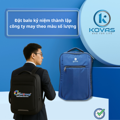 Đặt balo kỷ niệm thành lập công ty may theo màu số lượng 
