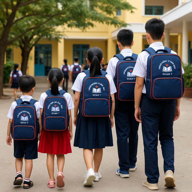 Balo đa dạng các size đồng bộ nhận diện cho nhà trường