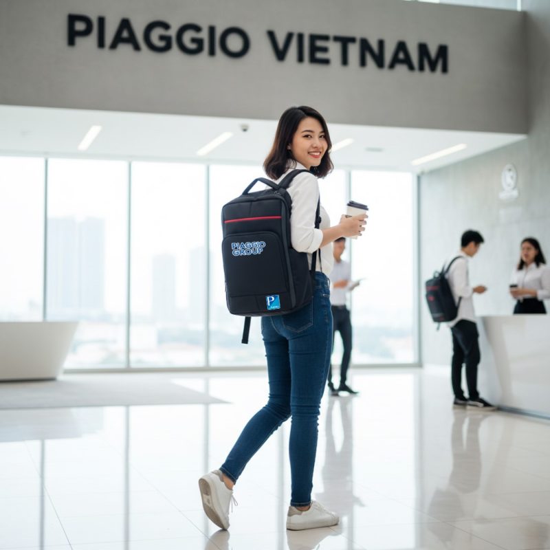 Balo in logo Piaggio hình ảnh nhận diện thời thượng