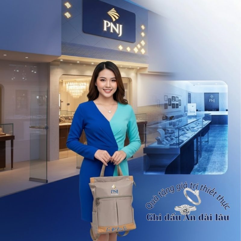 Balo in logo thương hiệu PNJ tinh thần sang trọng