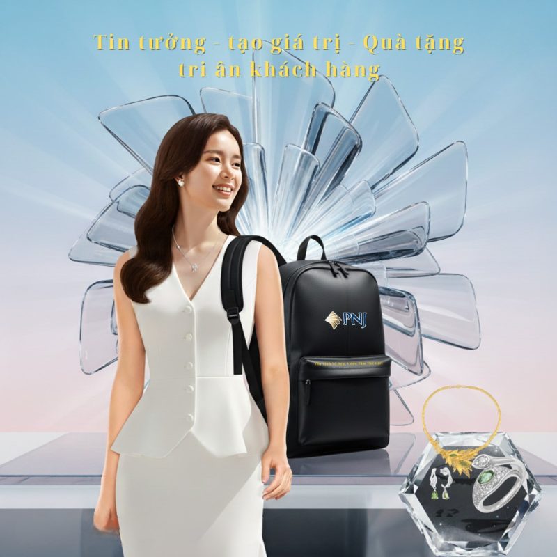 Balo in logo thương hiệu PNJ tinh thần sang trọng