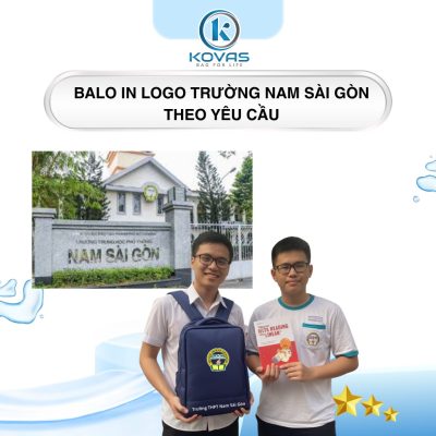 Balo in logo thương hiệu Trường Nam Sài Gòn màu sắc thương hiệu trẻ trung